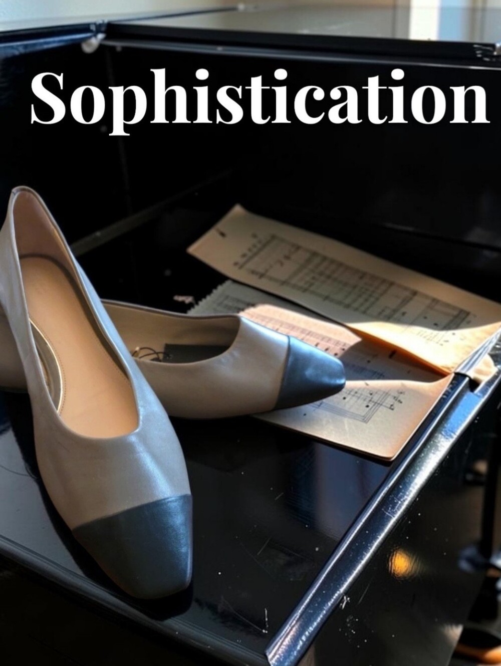 Zara Two-Tone Toe-cap Flats.  Soft Taupe Upper With Black Contrast